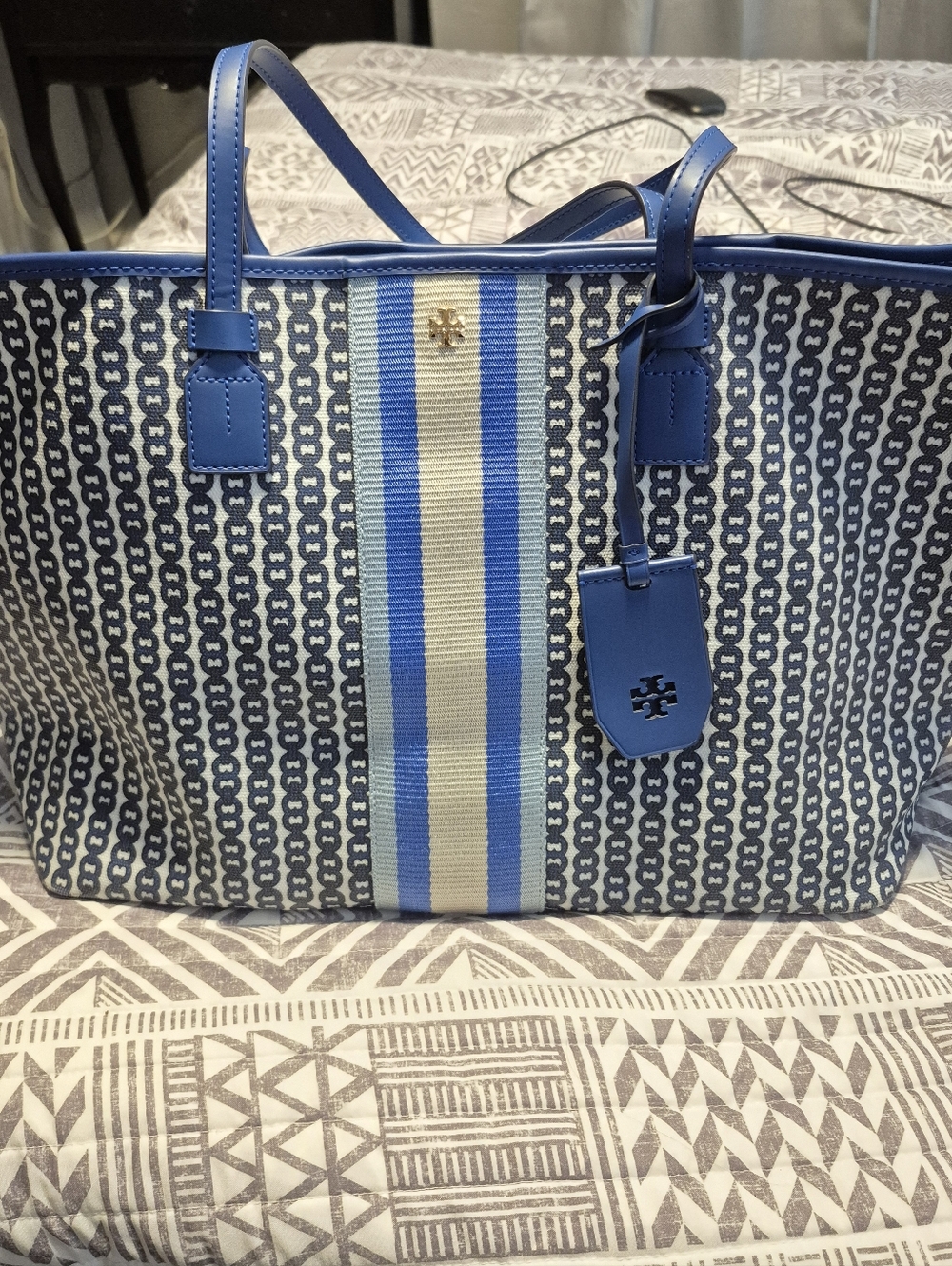 Tory Burch Blue Patterned Tote with Clutch